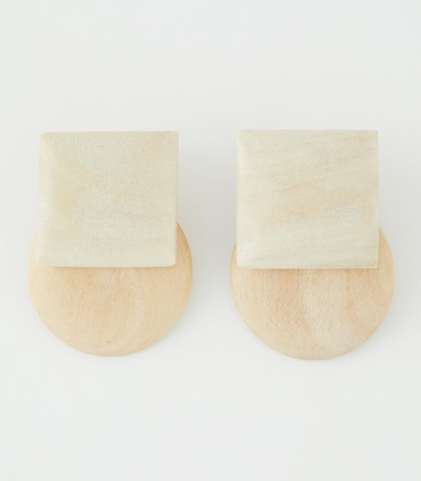 SQUARE CIRCLE WOOD EARRINGS/スクエアサークルウッドピアス