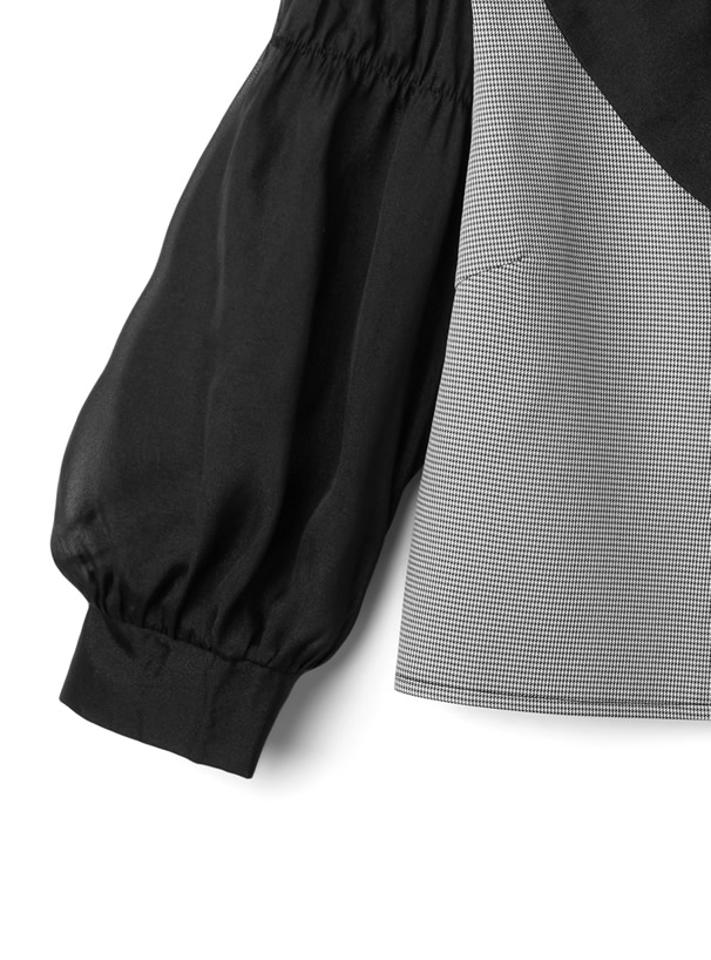 千鳥柄シフォン袖切替ブラウスXスカートセットアップ