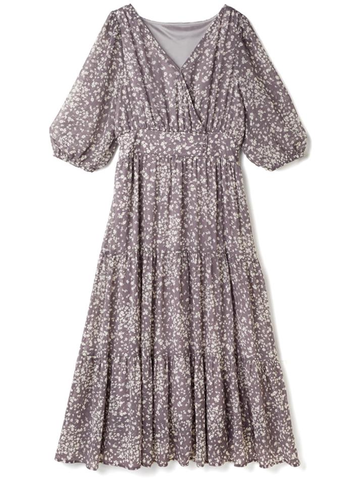 花柄シフォンカシュクールティアードワンピース