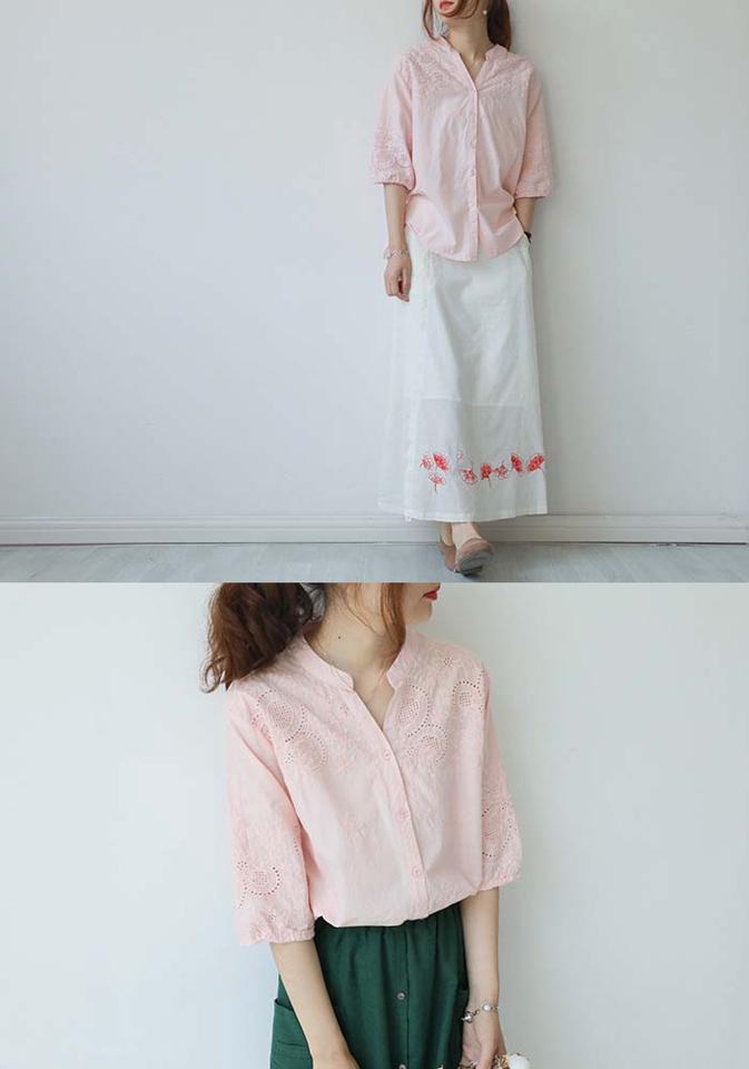 シャツ ブラウス レディース 春 夏 7分袖 刺繍 白 シャツ 柔らかい 薄手 トップス 半袖 シャツ オフィス 通勤 OL 上品 女性らしい 大人 おしゃれ コットン