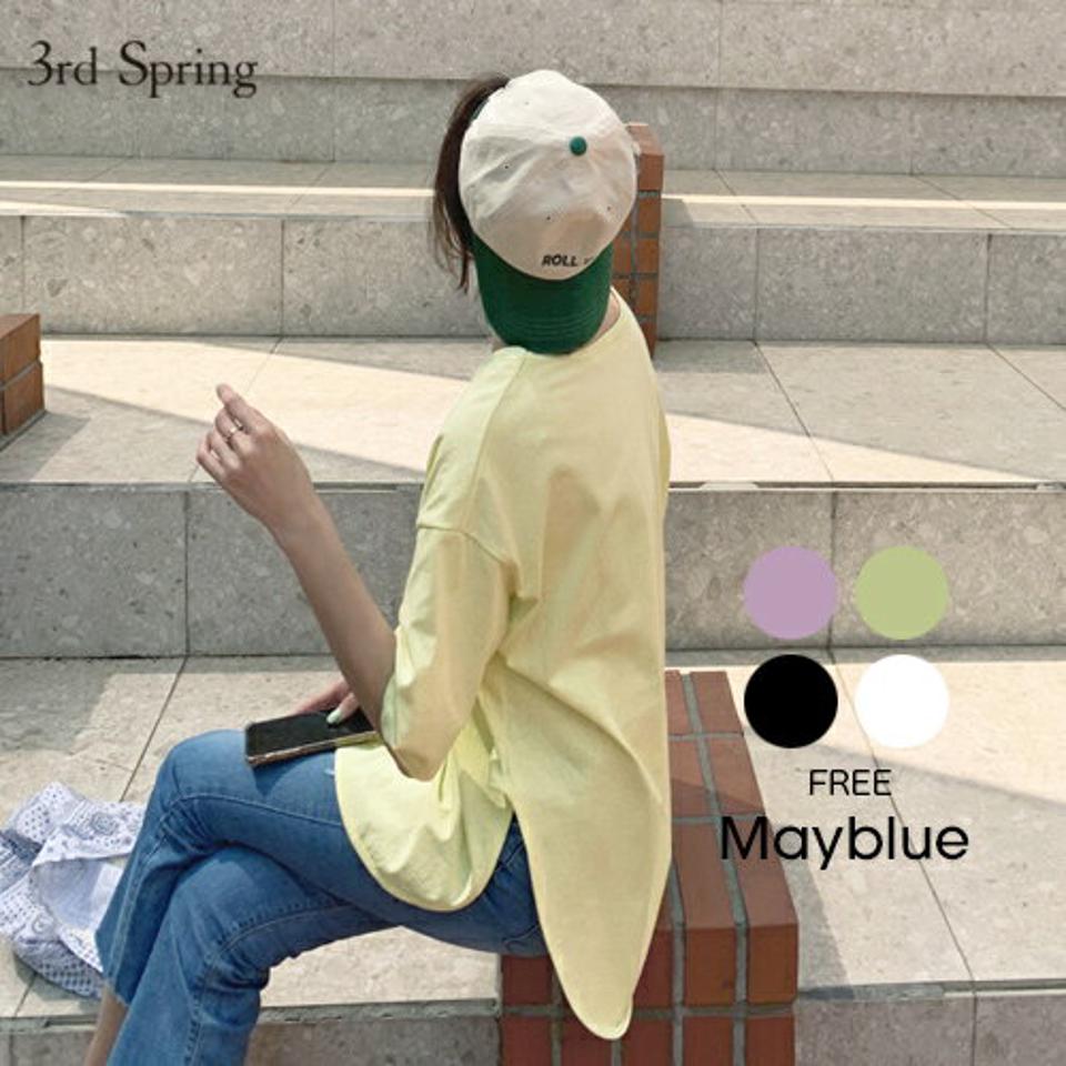 mayblue(メイブルー)ラウンドヘムドロショルTシャツ【5/14up_ka】トップス tシャツ 半袖 オーバーサイズ ラウンドヘム スリット 5分袖 tシャツ ラウンドカット 【5】