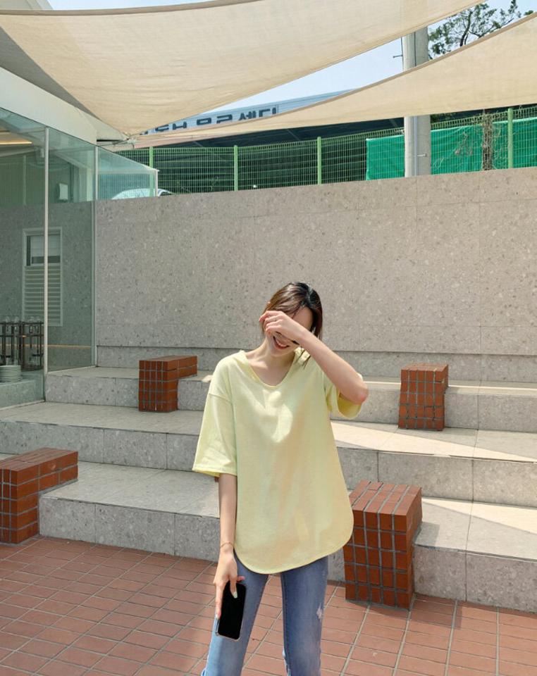 mayblue(メイブルー)ラウンドヘムドロショルTシャツ【5/14up_ka】トップス tシャツ 半袖 オーバーサイズ ラウンドヘム スリット 5分袖 tシャツ ラウンドカット 【5】