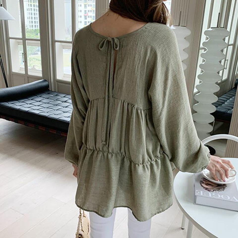 【全品10%OFF】ティアードVネックブラウス・全4色・t68506 レディース 【bl】【トップス ブラウス ティアード Vネック 長袖 単色 無地 シンプル ギャザー 春 秋 韓国 ファッション】【ハイホリHIHOLLI】