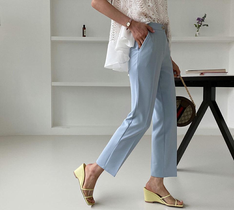 スリムクロップドスラックス・全3色・t62127 レディース 【pt】 韓国 ファッション ボトムス ロング ロングパンツ スラックス 美脚 スリム フィット ハイウエスト 足長 ストレート 大人 10分丈 体型カーバー 細身 夏 春