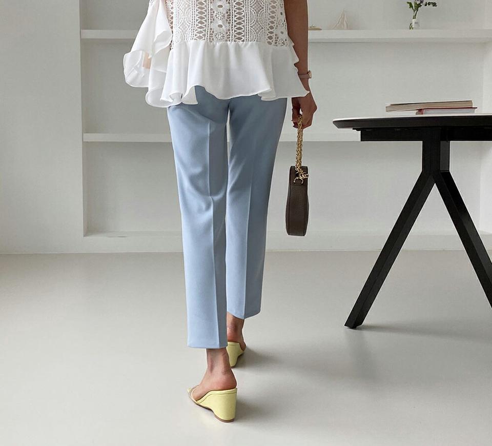 スリムクロップドスラックス・全3色・t62127 レディース 【pt】 韓国 ファッション ボトムス ロング ロングパンツ スラックス 美脚 スリム フィット ハイウエスト 足長 ストレート 大人 10分丈 体型カーバー 細身 夏 春