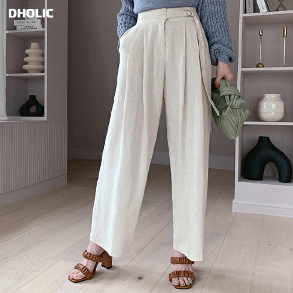 リネン混ベルトタックワイドパンツ・全3色・t68463 レディース 【pt】 パンツ ズボン ロングパンツ ワイド タック リネン 単色 無地 シンプル カジュアル ラフ 春 夏 韓国 ファッション ハイホリHIHOLLI