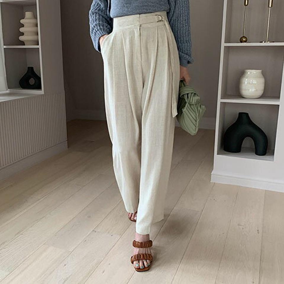 リネン混ベルトタックワイドパンツ・全3色・t68463 レディース 【pt】 パンツ ズボン ロングパンツ ワイド タック リネン 単色 無地 シンプル カジュアル ラフ 春 夏 韓国 ファッション ハイホリHIHOLLI