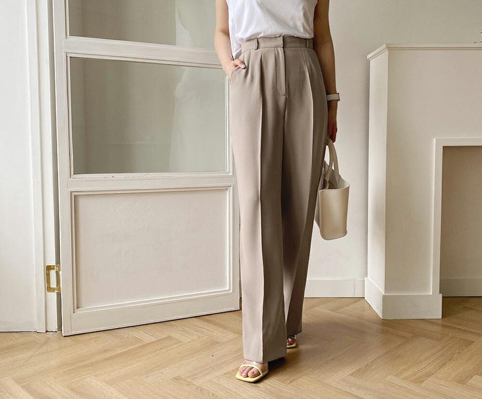 【全品10%OFF】ロングワイドスラックス・全3色・t62105 レディース 【pt】【韓国 ファッション ボトムス ロング ロングパンツ スラックス 美脚 スリム ワイド ハイウエスト 足長 ストレート 大人 10分丈 体型カーバー 細身 夏 春】