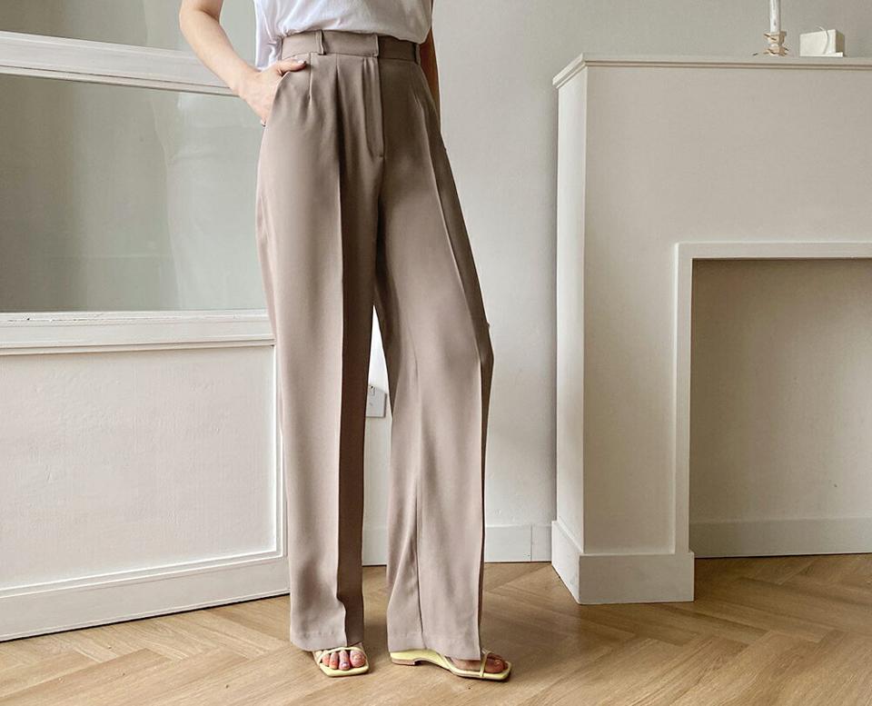 【全品10%OFF】ロングワイドスラックス・全3色・t62105 レディース 【pt】【韓国 ファッション ボトムス ロング ロングパンツ スラックス 美脚 スリム ワイド ハイウエスト 足長 ストレート 大人 10分丈 体型カーバー 細身 夏 春】