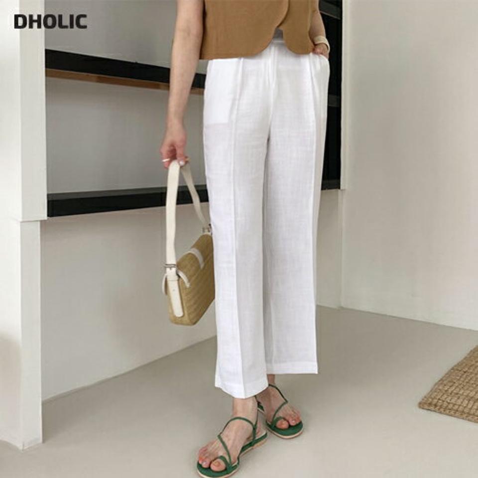 【只今10%OFF】リネン混ストレートパンツ・全3色・t62106 レディース 【pt】【韓国 ファッション ボトムス ロング ロングパンツ リネン ワイド ストレート 美脚 スリム 足長 大人 10分丈 体型カーバー 細身 カジュアル 夏 春】