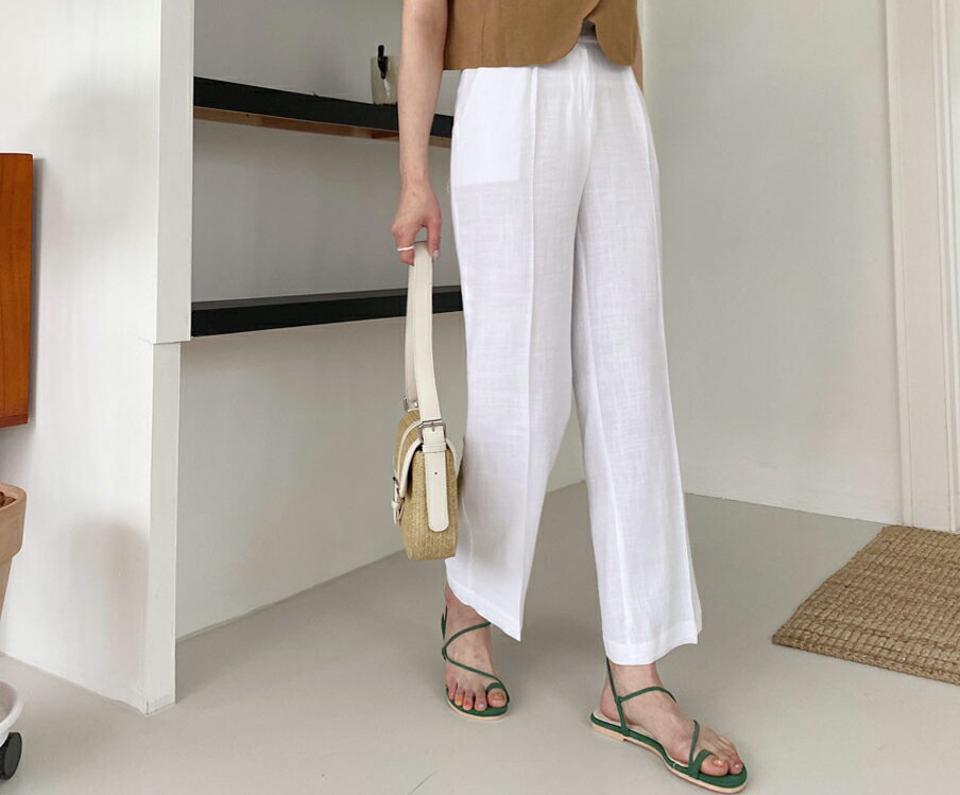 【只今10%OFF】リネン混ストレートパンツ・全3色・t62106 レディース 【pt】【韓国 ファッション ボトムス ロング ロングパンツ リネン ワイド ストレート 美脚 スリム 足長 大人 10分丈 体型カーバー 細身 カジュアル 夏 春】