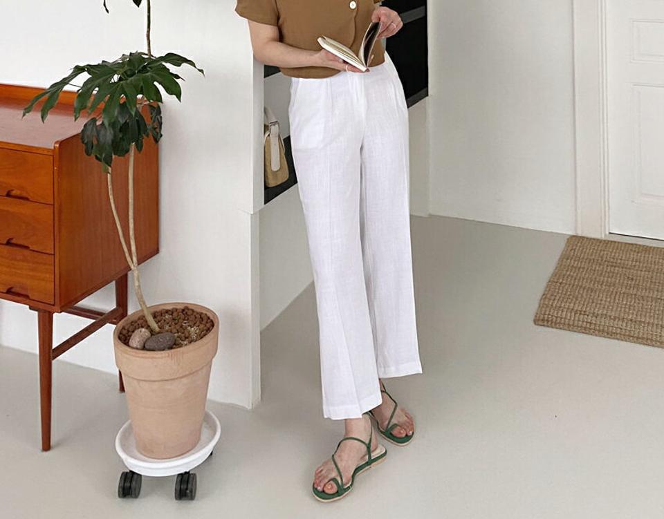 【只今10%OFF】リネン混ストレートパンツ・全3色・t62106 レディース 【pt】【韓国 ファッション ボトムス ロング ロングパンツ リネン ワイド ストレート 美脚 スリム 足長 大人 10分丈 体型カーバー 細身 カジュアル 夏 春】