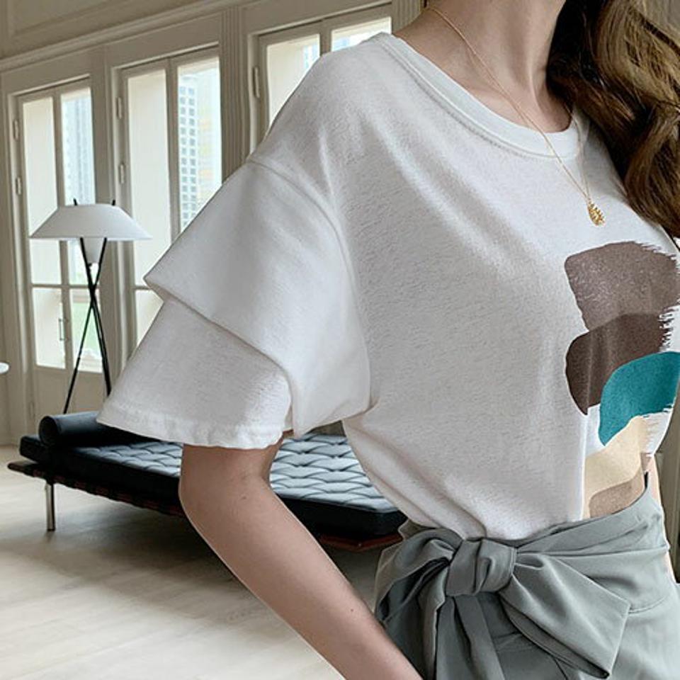 フリルスリーブプリントTシャツ・全4色・t68484 レディース 【tops】 トップス Tシャツ 半袖 フリル プリント カジュアル 大人 春 夏 韓国 ファッション ハイホリHIHOLLI