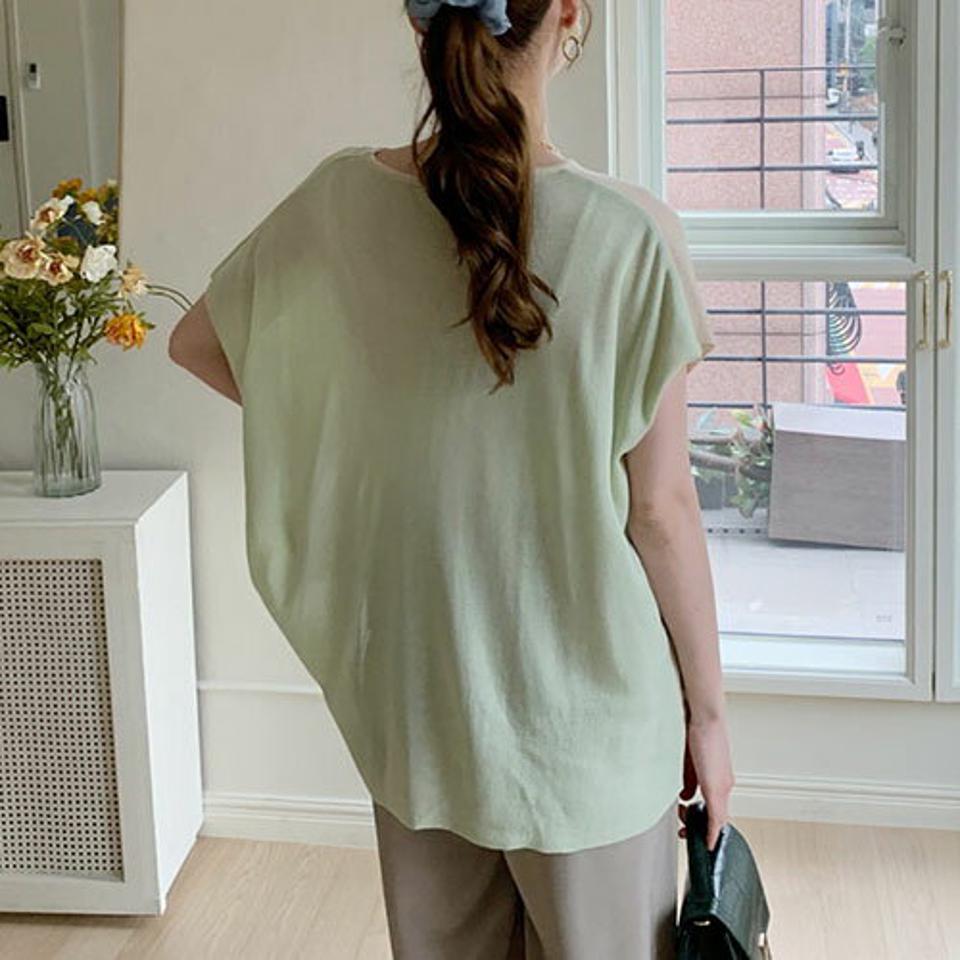 フレンチスリーブ配色ニット・全2色・t68487 レディース 【tops】 トップス ニット ニットトップス 半袖 配色 フレンチスリーブ モダン 大人 シック 春 夏 韓国 ファッション ハイホリHIHOLLI