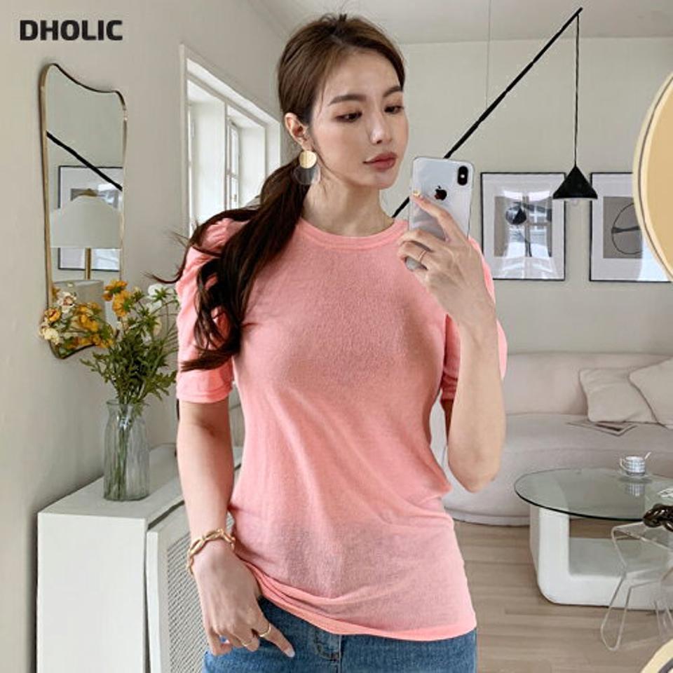 パフラウンドTシャツ・全5色・t68485 レディース 【tops】 トップス Tシャツ 半袖 ハーフスリーブ パフ袖 パフスリーブ 単色 無地 シンプル 可愛い かわいい カジュアル 春 夏 韓国 ファッション ハイホリHIHOLLI