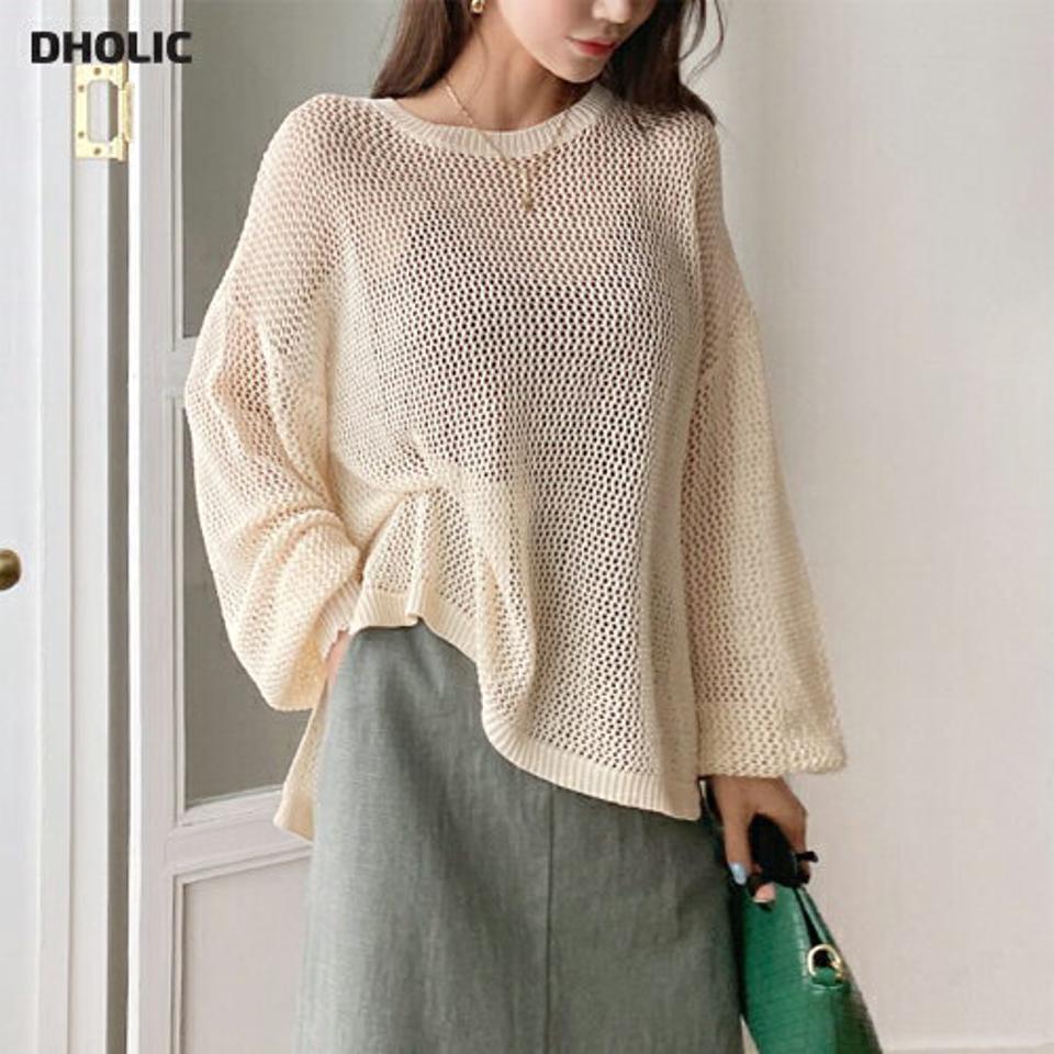 シアールーズネットニット・全3色・t62119 レディース 【tops】 韓国 ファッション トップス ニット 半袖 ルーズ ラフ ラウンドネック シンプル アンバランス レイヤード 体型カバー 細身 スリム ゆったり クロシェ 夏 春