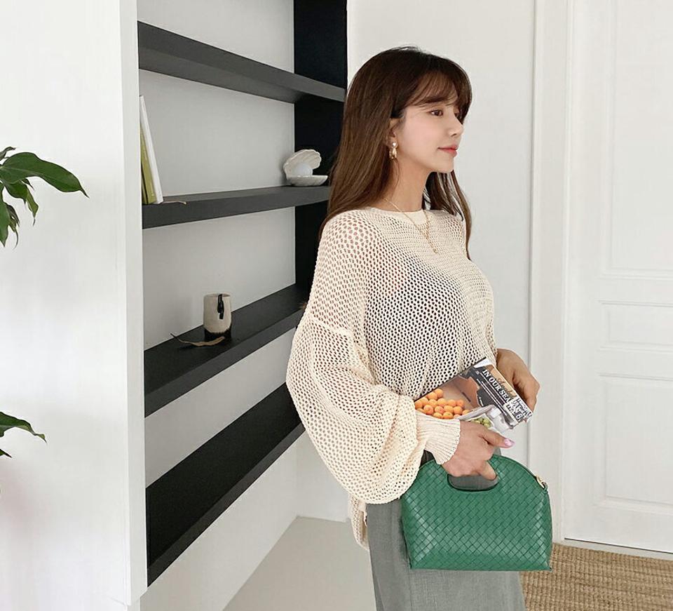 シアールーズネットニット・全3色・t62119 レディース 【tops】 韓国 ファッション トップス ニット 半袖 ルーズ ラフ ラウンドネック シンプル アンバランス レイヤード 体型カバー 細身 スリム ゆったり クロシェ 夏 春