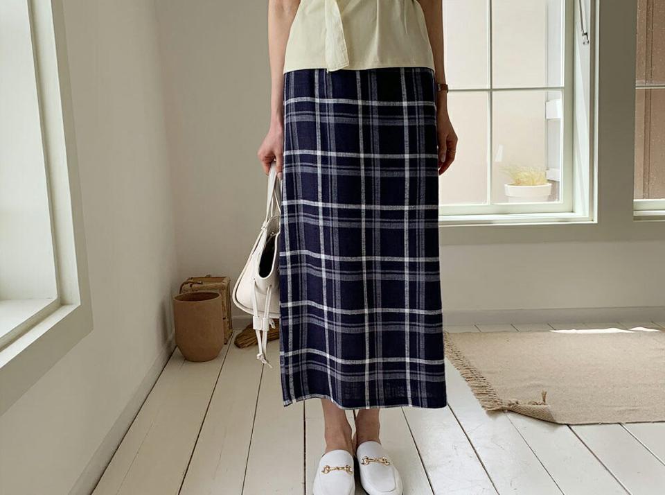 チェックHラインスカート・全3色・b57429 レディース 【sk】【韓国 ファッション ボトムス スカート ロング ロングスカート シンプル ガーリー チェック パターン Hライン 大人 カジュアル フェミニン 体型カバー 細身 ベーシック 夏 春】