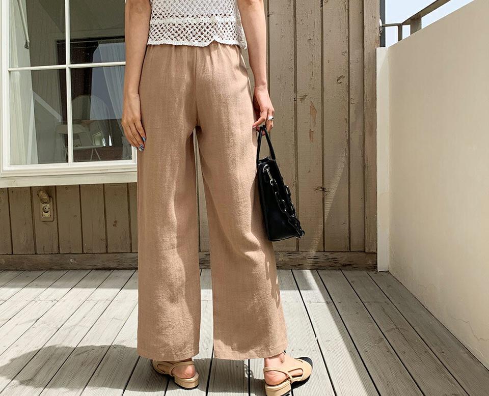 リネン混ワイドタックパンツ・全4色・t57420 レディース 【pt】 韓国 ファッション ボトムス ロング ロングパンツ リネン ストレート ワイド ルーズ ゆったり 美脚 ハイウエスト 足長 大人 スリム 10分丈 体型カーバー 細身 夏 春