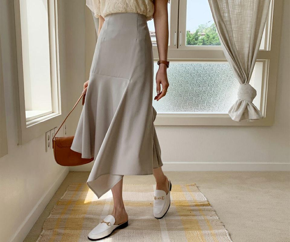 【全品10%OFF】アンバランスフレアスカート・全3色・t57434 レディース 【sk】【韓国 ファッション ボトムス スカート ロング ロングスカート シンプル Aライン アンバランス フレア ラッフル 大人 カジュアル フェミニン 体型カバー 細身 ベーシック 無地 夏 春】