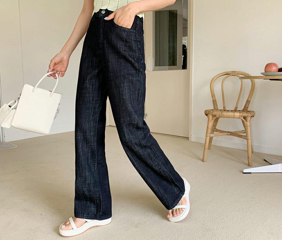 【只今10%OFF】インディゴワイドデニムパンツ・全1色・t57437 レディース 【pt】【韓国 ファッション ボトムス ロング ロングパンツ インディゴ デニム 美脚 ルーズ ゆったり ハイウエスト 足長 ワイド ストレート 大人 スリム 10分丈 体型カーバー 細身 夏 春】