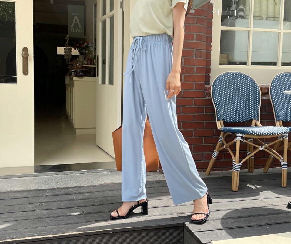 ドロストリブワイドパンツ・全6色・t65396 レディース 【pt】 韓国 ファッション ボトムス ロング ロングパンツ 美脚 カジュアル ルーズ ゆったり ハイウエスト 足長 ワイド ストレート 大人 スリム 10分丈 体型カーバー 細身 夏 春