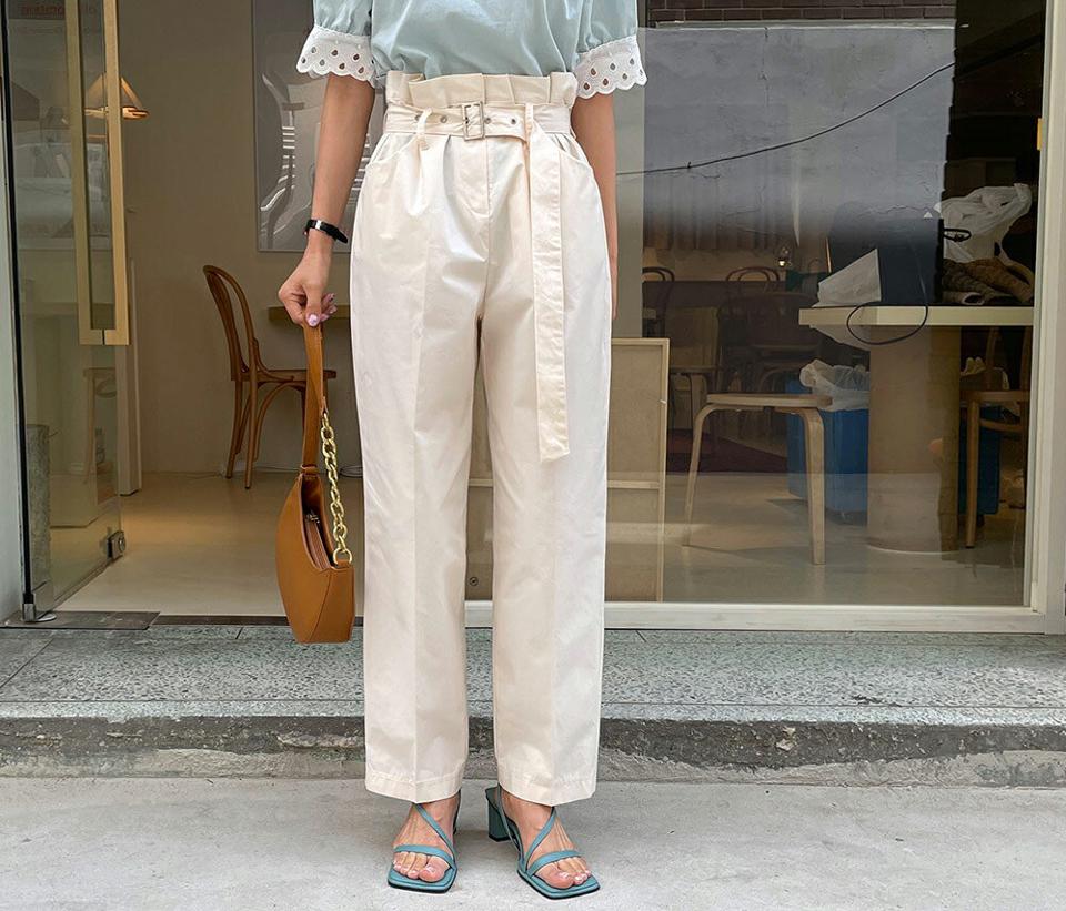 ベルト付ハイウエストパンツ・全2色・t65397 レディース 【pt】 韓国ファッション ボトムス ロング ロングパンツ 美脚 ベルト セット ルーズ ゆったり ハイウエスト 足長 ワイド ストレート 大人 スリム 10分丈 体型カバー 細身 夏 春