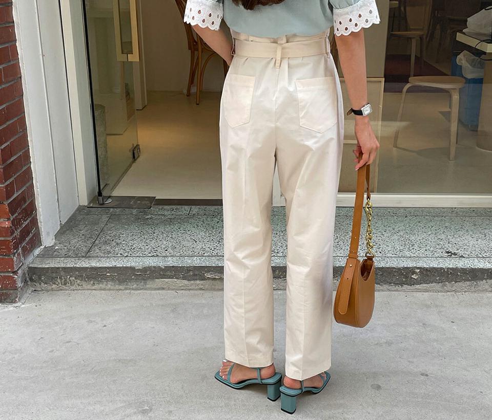 ベルト付ハイウエストパンツ・全2色・t65397 レディース 【pt】 韓国ファッション ボトムス ロング ロングパンツ 美脚 ベルト セット ルーズ ゆったり ハイウエスト 足長 ワイド ストレート 大人 スリム 10分丈 体型カバー 細身 夏 春