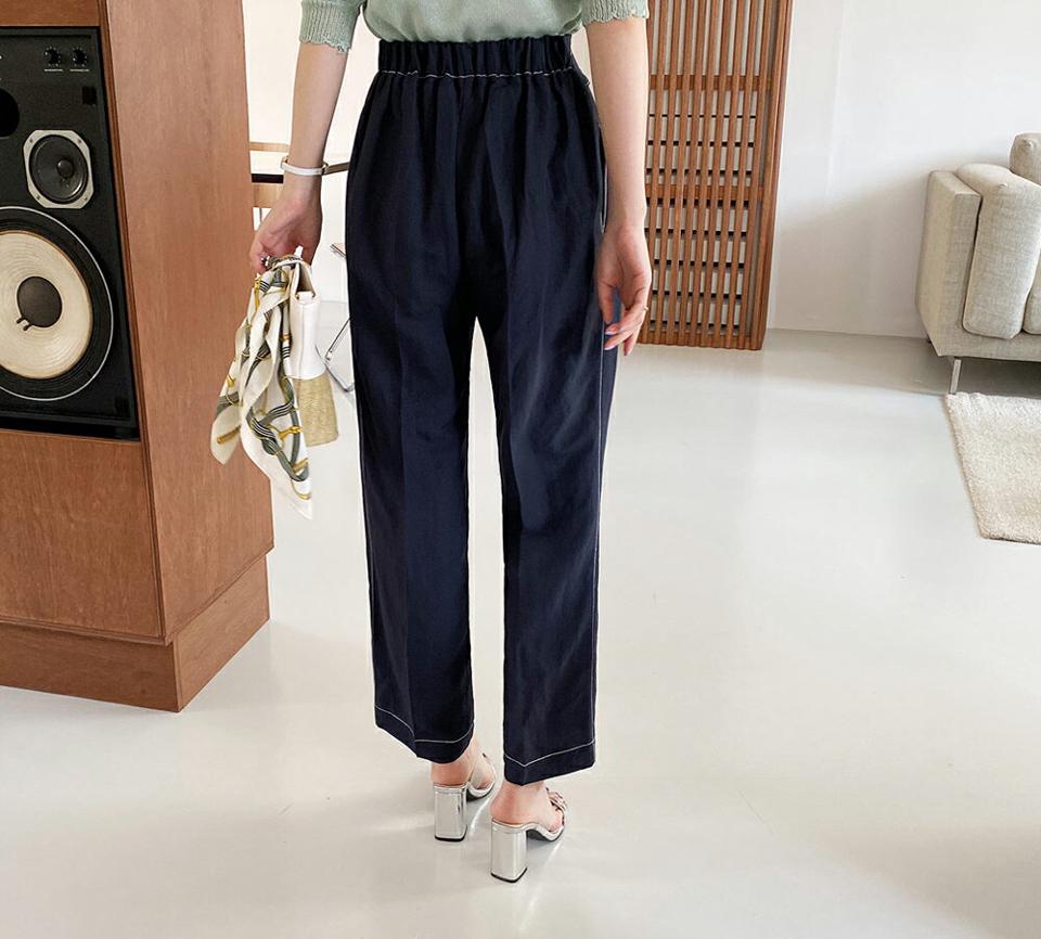 【只今10%OFF】リネン混ステッチリボンパンツ・全3色・t68556 レディース 【pt】 パンツ ズボン ロングパンツ ステッチ りぼん リネン 単色 シンプル カジュアル 大人 春 夏 韓国 ファッション ハイホリHIHOLLI