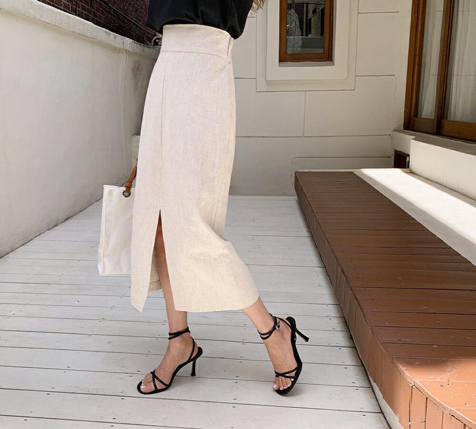 リネン混Hラインスカート・全3色・t63792 レディース 【sk】韓国ファッション ボトムス スカート ロング ロングスカート フェミニン リネン ワイド ゴム ベーシック スリム フィット 大人 カジュアル 細身 夏 春228