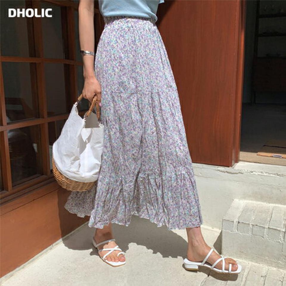 小花柄プリーツスカート・全2色・t63768 レディース 【sk】 韓国 ファッション ボトムス スカート ロング ロングスカート フェミニン 小花柄 花柄 プリーツ Aライン ゴム フィット 大人 カジュアル 体型カバー 細身 夏 春