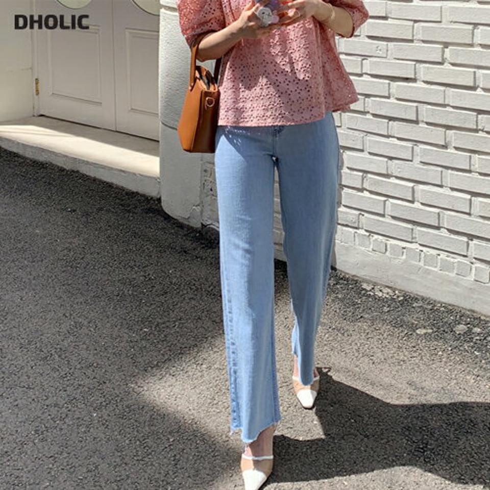 ライトブルーデニムパンツ・全1色・t63765 レディース 【pt】 韓国 ファッション ボトムス ロング ロングパンツ デニム 美脚 カットオフ ルーズ ゆったり ハイウエスト 足長 ワイド ストレート 大人 スリム 10分丈 体型カーバー 細身 夏 春