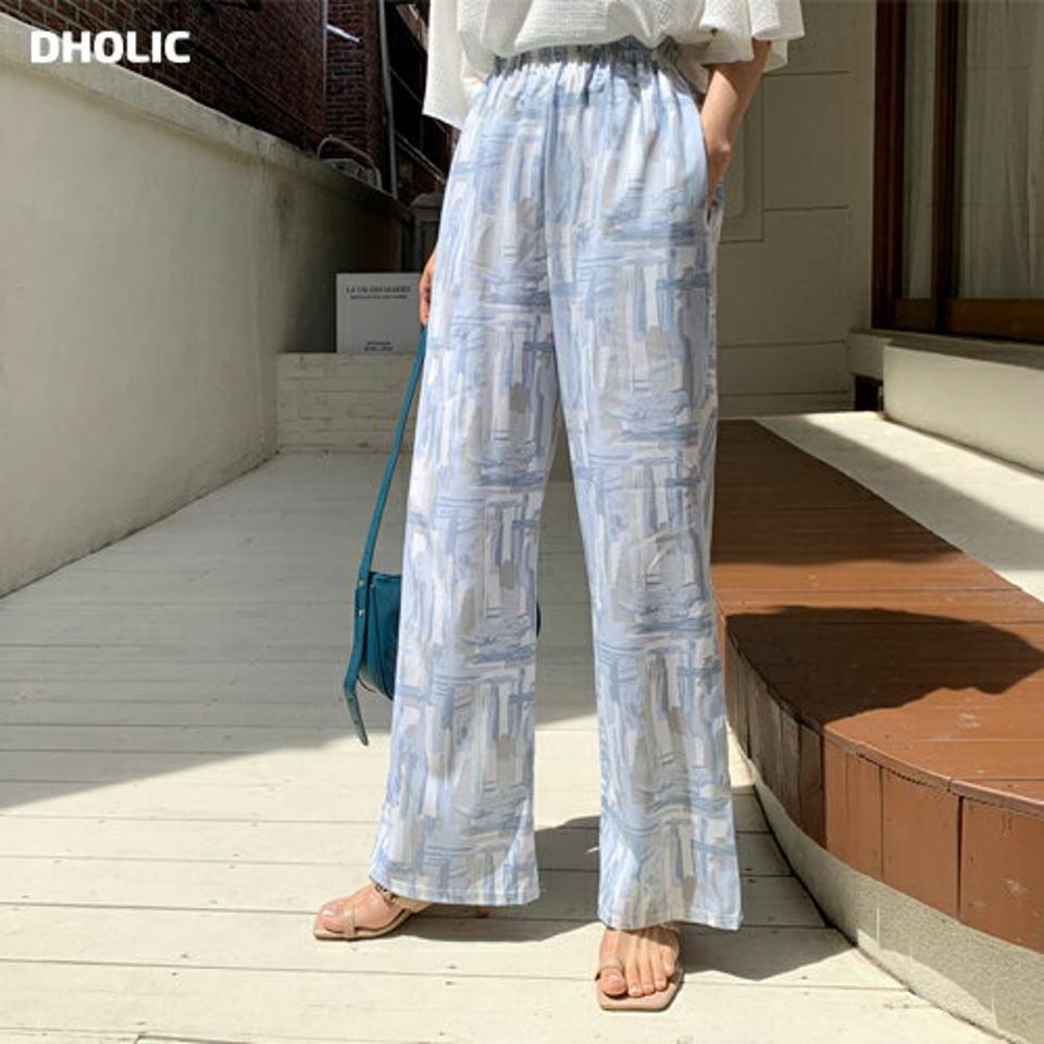 ペイント風パターンパンツ・全2色・t63762 レディース 【pt】 韓国 ファッション ボトムス ロング ロングパンツ ソフト 美脚 ペイント風 ルーズ ゆったり ハイウエスト 足長 ワイド ストレート 大人 スリム 10分丈 体型カーバー 細身 夏 春