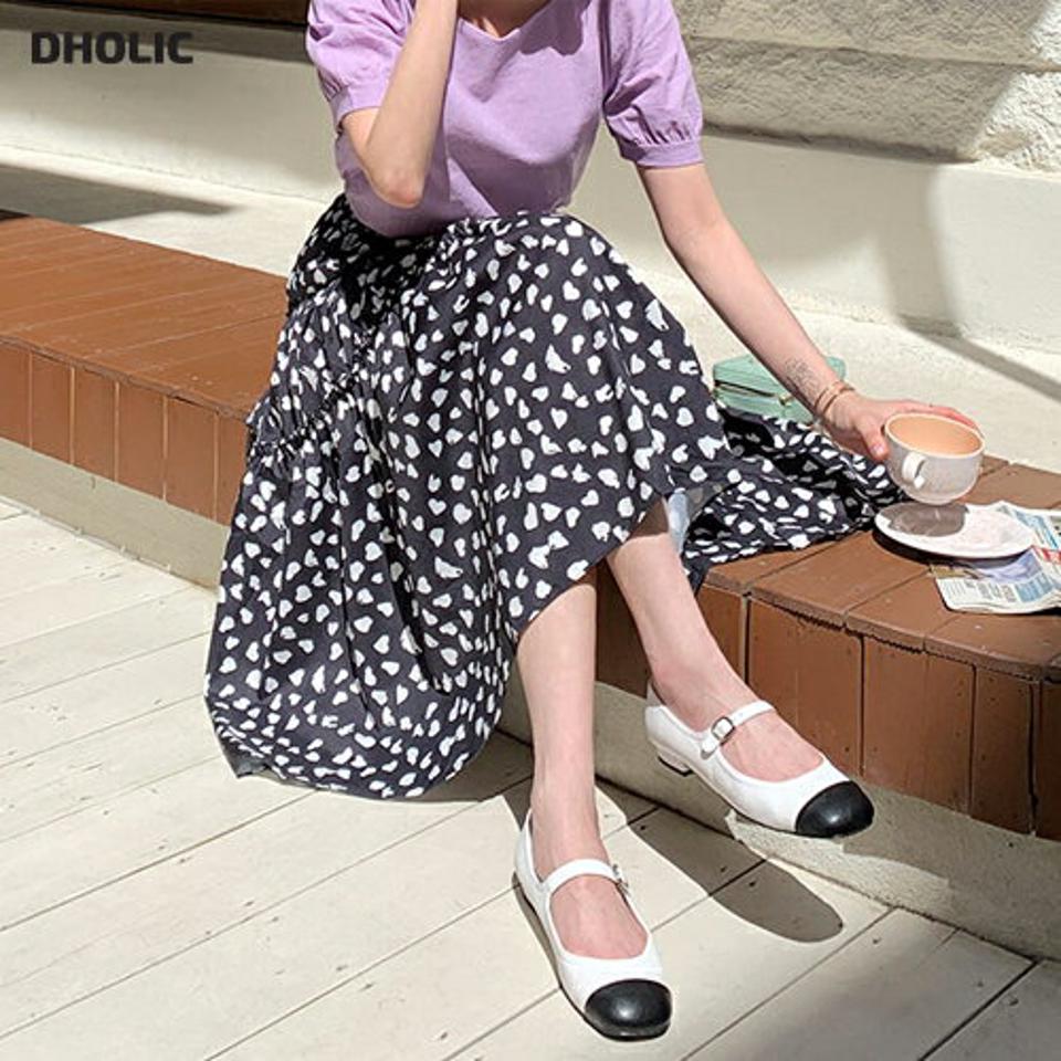 ドットパターンフレアスカート・全2色・b63767 レディース 【sk】 韓国 ファッション ボトムス スカート ロング ロングスカート ベーシック フェミニン ドット フレア Aライン ゴム スリム フィット 大人 カジュアル 体型カバー 細身 夏 春