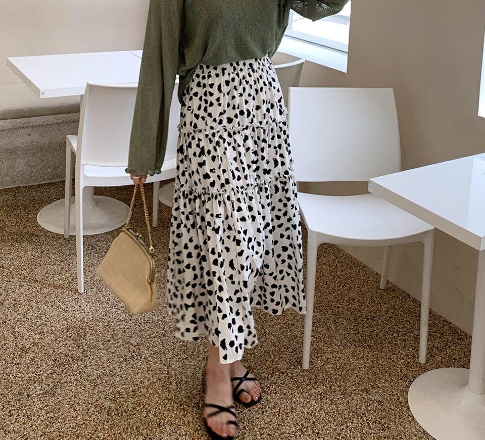 ドットパターンフレアスカート・全2色・b63767 レディース 【sk】 韓国 ファッション ボトムス スカート ロング ロングスカート ベーシック フェミニン ドット フレア Aライン ゴム スリム フィット 大人 カジュアル 体型カバー 細身 夏 春