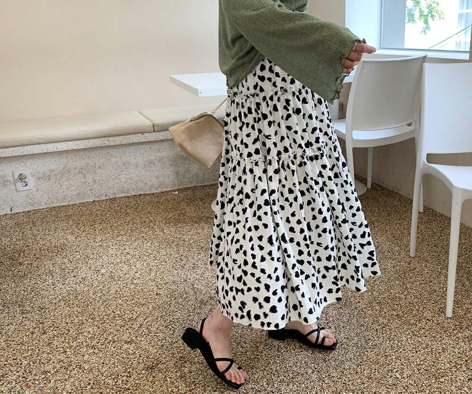 ドットパターンフレアスカート・全2色・b63767 レディース 【sk】 韓国 ファッション ボトムス スカート ロング ロングスカート ベーシック フェミニン ドット フレア Aライン ゴム スリム フィット 大人 カジュアル 体型カバー 細身 夏 春