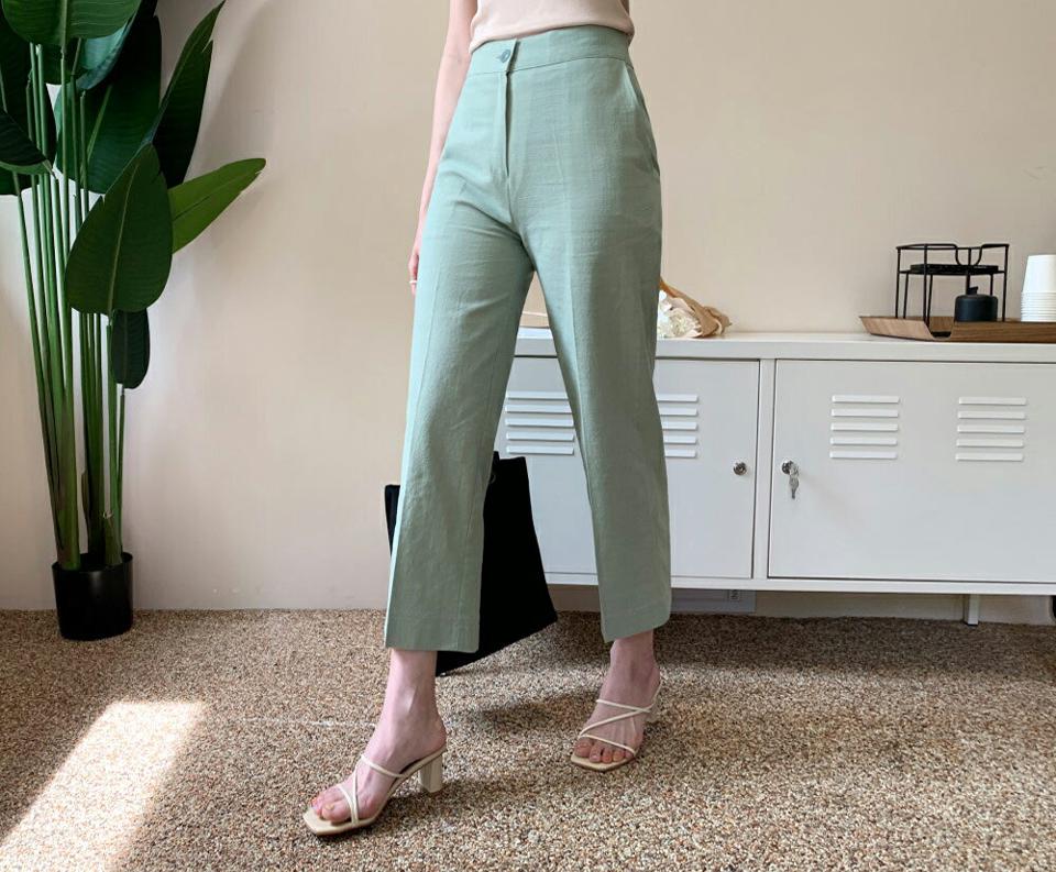 リネンストレートパンツ・全4色・t63786 レディース 【pt】 韓国 ファッション ボトムス ロング ロングパンツ ベーシック 美脚 リネン 足長 ストレート 大人 スリム 10分丈 体型カーバー 細身 夏 春