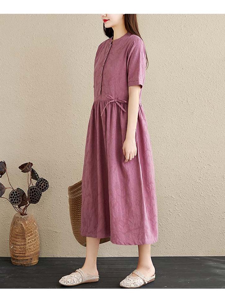 ワンピース リネン混 ワンピース ロング 春 夏 半袖 レディース ロング丈ワンピ　ロング ワンピース ワンピース リネン 綿麻混 半袖 ナチュラル シンプル ゆったり 着やせ 体型カバー 大きいサイズ 春 夏