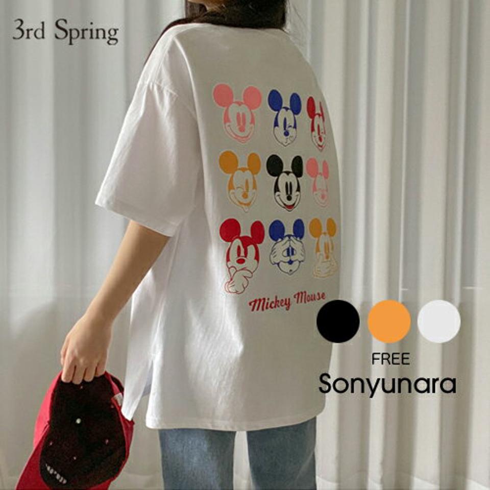 SONYUNARA(ソニョナラ)ミッキープリント半袖Tシャツ【5/24up_ka】韓国 韓国ファッション　Tシャツ　半袖　ミッキー　ディズニー　バックプリント　オーバーサイズ　カジュアル　レディース ファッション【5】