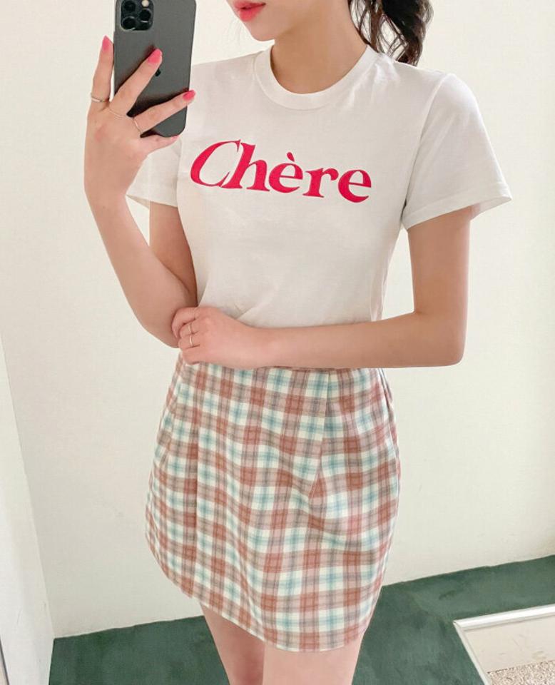 CHUU(チュー)ChereレタリングTシャツ【5/21up_ka】【メール便】韓国 韓国ファッション　トップス 半袖 夏 春 ロゴT Tシャツ シンプルレディース ファッション【5】