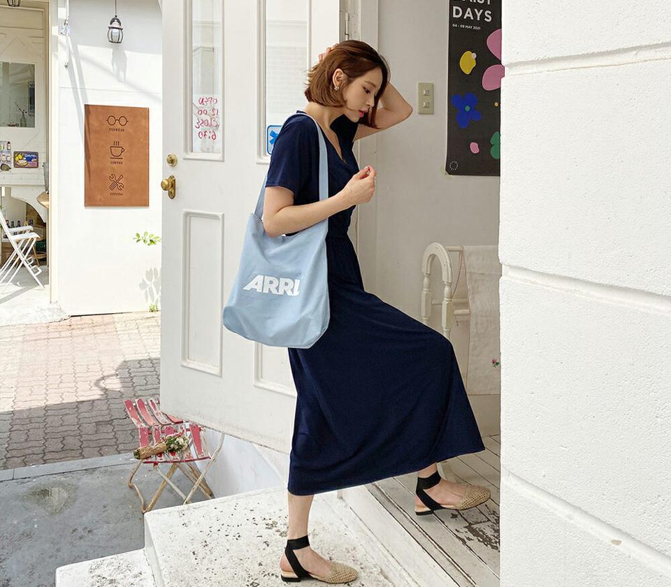 カシュクールロングワンピース・全3色・b57460 レディース 【ops】 韓国 ファッション ワンピース ロング ロングワンピース 半袖 Vネック 上品 カシュクール フレア スリム フェミニン 細身 体型カバー フィット 夏 春