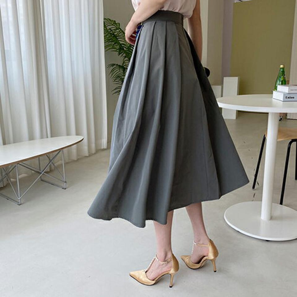 タックフレアミディスカート・全4色・t68543 レディース 【sk】 スカート ミディ丈 ミディスカート フレア タック 単色 無地 シンプル 大人 春 夏 秋 韓国 ファッション ハイホリHIHOLLI
