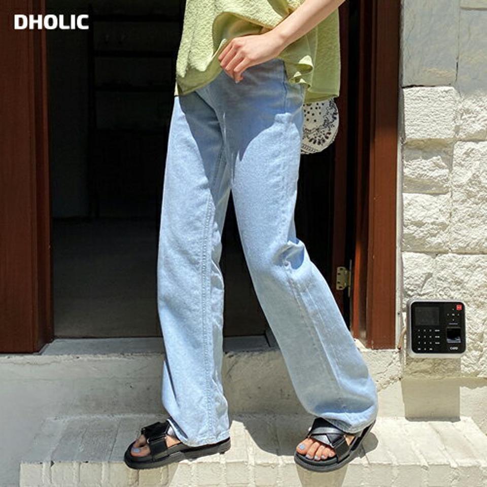 ストレートデニムパンツ・全2色・t64206 レディース 【pt】 韓国 ファッション ボトムス パンツ ロング ロングパンツ デニム 美脚 ワイド ワイドパンツ スリム 細身 体型カーバー 10分丈 十分丈 カジュアル 春 夏 NIJU