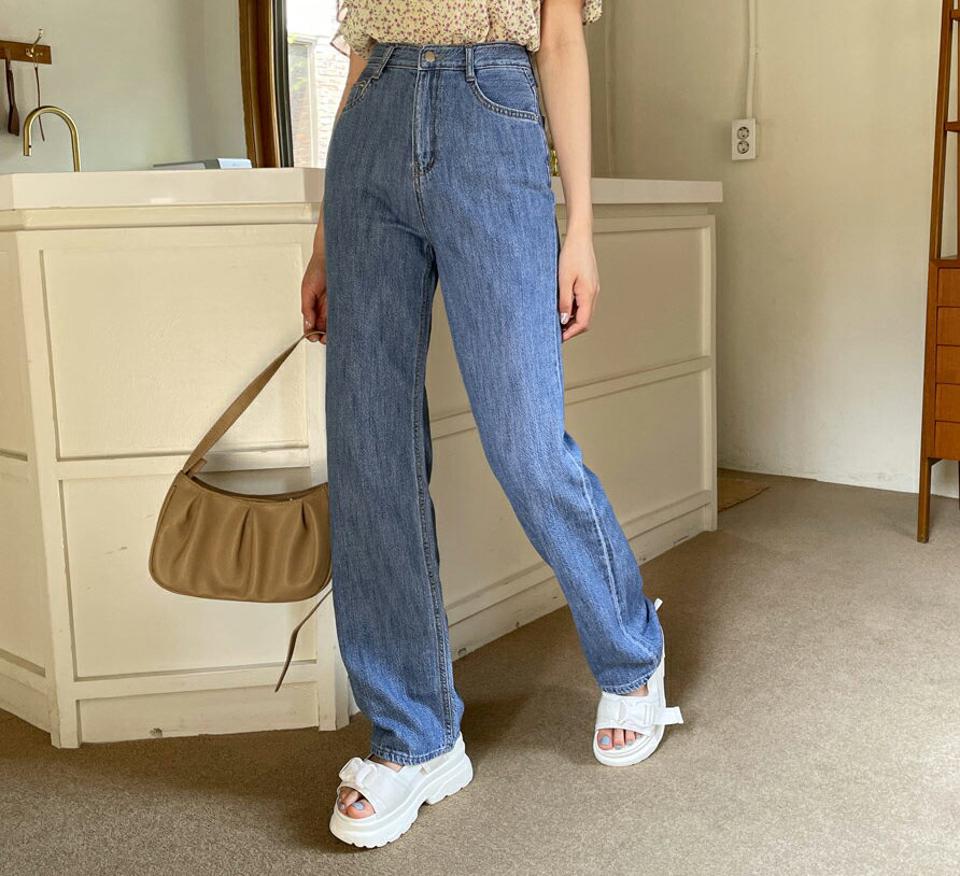 ストレートデニムパンツ・全2色・t64206 レディース 【pt】 韓国 ファッション ボトムス パンツ ロング ロングパンツ デニム 美脚 ワイド ワイドパンツ スリム 細身 体型カーバー 10分丈 十分丈 カジュアル 春 夏 NIJU