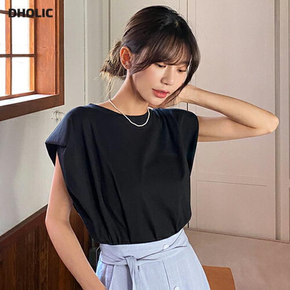 ショルダーパッドスリーブレス・全3色・b65215 レディース 【tops】【韓国 ファッション トップス Tシャツ スリーブレス ノースリーブ デイリー ルーズ ラウンドネック ゆったり 体型カーバー カジュアル 細身 夏 春】
