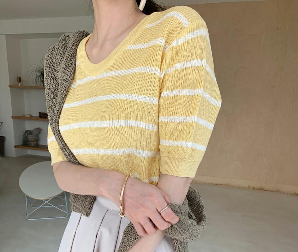 【全品10%OFF】ラウンドボーダーニット・全6色・t68534 レディース 【tops】【トップス ニット ニットトップス 半袖 ハーフスリーブ ボーダー柄 カジュアル ラフ 春 夏 韓国 ファッション】【ハイホリHIHOLLI】
