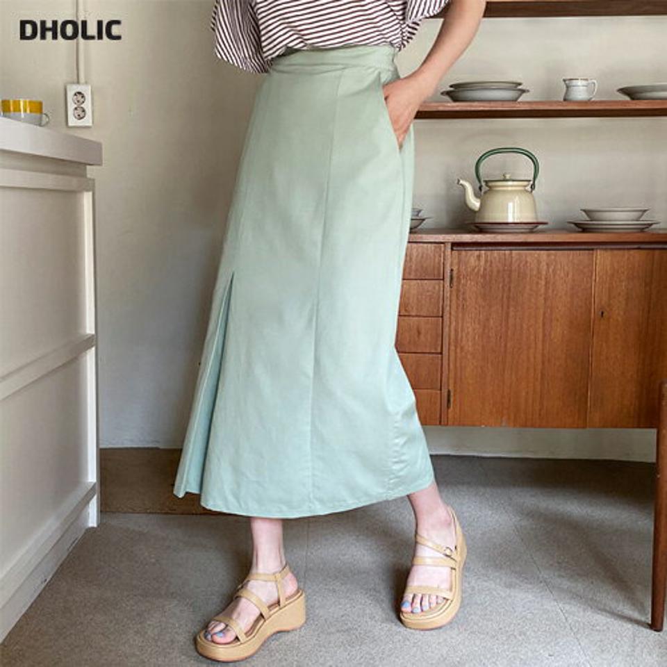 スリットHラインスカート・全4色・b64204 レディース 【sk】【韓国 ファッション ボトムス スカート ロング ロングスカート スリット ゴム ベーシック Hライン フェミニン カジュアル デイリー 体型カバー 細身 春 夏】【NIJU】