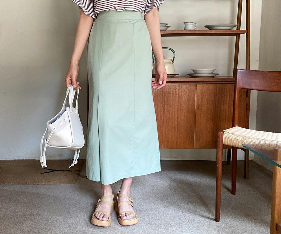 スリットHラインスカート・全4色・b64204 レディース 【sk】【韓国 ファッション ボトムス スカート ロング ロングスカート スリット ゴム ベーシック Hライン フェミニン カジュアル デイリー 体型カバー 細身 春 夏】【NIJU】