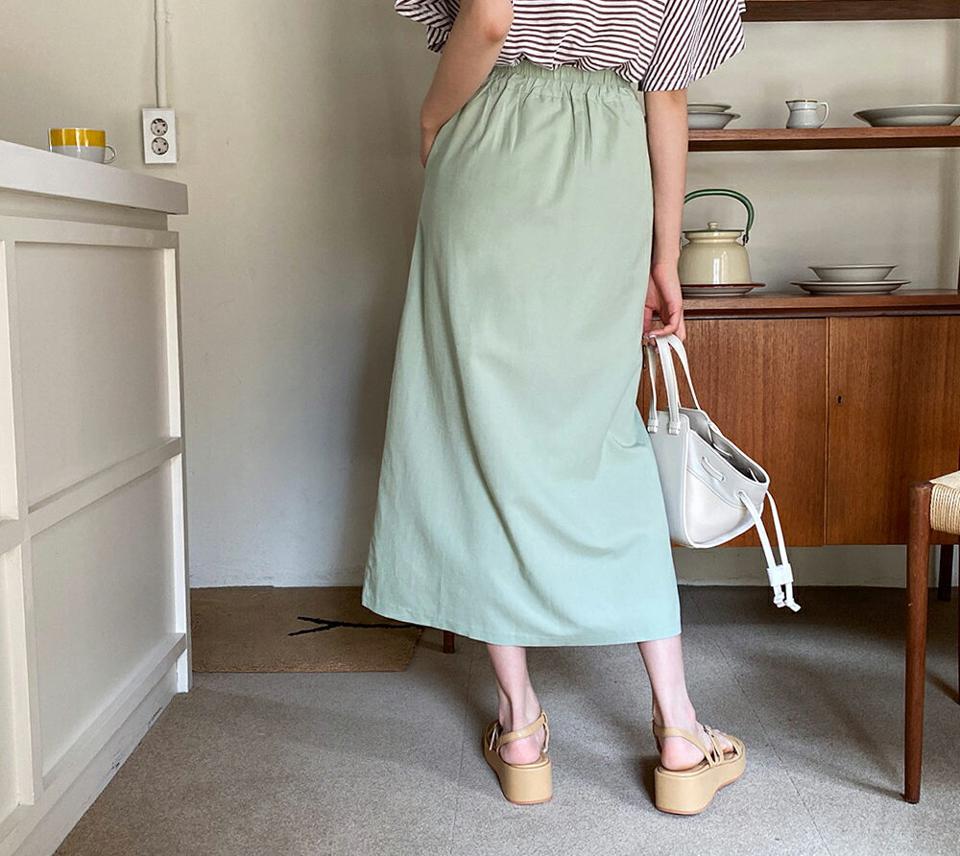 スリットHラインスカート・全4色・b64204 レディース 【sk】【韓国 ファッション ボトムス スカート ロング ロングスカート スリット ゴム ベーシック Hライン フェミニン カジュアル デイリー 体型カバー 細身 春 夏】【NIJU】