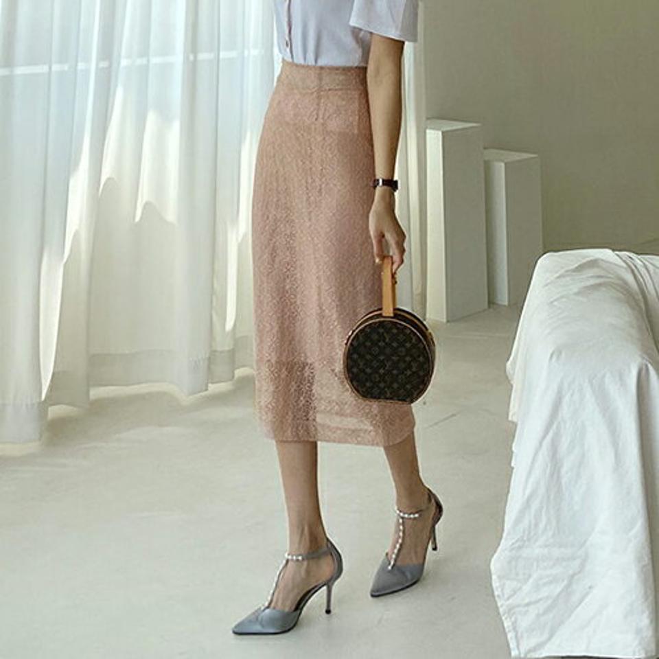 【全品10%OFF】レーススリットスカート・全3色・t68546 レディース 【sk】【スカート ロング ロングスカート 透け感 シアー シースルー レース 総レース フェミニン スリット 大人 上品 Hライン 春 夏 韓国 ファッション】【ハイホリHIHOLLI】